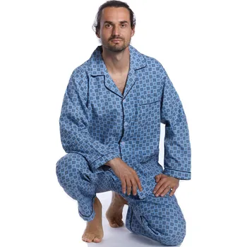 Pánské pyžamo Modré kárované teplé flanelové pyžamo pro muže klasické 1PF0055 modrá xl