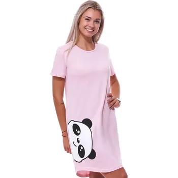 Dámské noční prádlo Růžová noční košilka s krátkými rukávy pro ženy či dívky s pandou 1C3661 růžová L