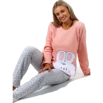 Dámské noční prádlo Meruňkové i šedé a bíle puntíkaté luxusní hřejivé dámské pyžamo UŠÁČEK 1Z1406 oranžová m