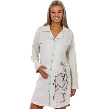 Dámská noční košile Elegantní béžová kojící i těhotenská noční košile s límečkem a dlouhým rukávem - Kočičák 1C3375 béžová l