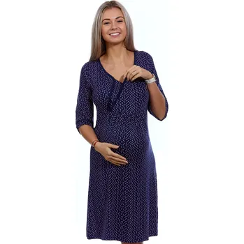 Dámské noční prádlo Modrá i růžová luxusní jemná těhotenská i kojící košilka na zip VZOR SRDÍČKA 1D1292 modrá s