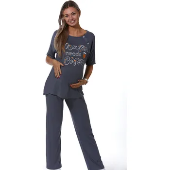 Dámské pyžamo Pyžamo šedé kojící a těhotenské, Máma potřebuje kafe :) 1D1166 šedá xl