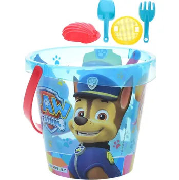 Hračka na písek Pískový set Tlapková Patrola kyblík transparentní se sítkem a 2 nástroji | 25