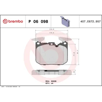 Brzdová destička Sada brzdových destiček, kotoučová brzda BREMBO P 06 098
