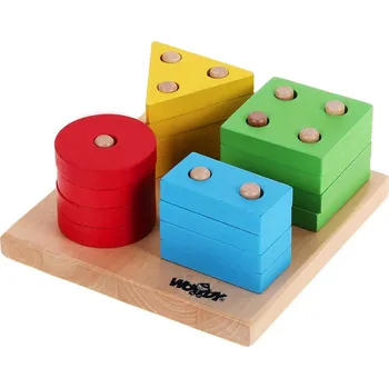 Dřevěná hračka WOODY DŘEVO Baby tvary základní navlékací 16ks na desce | 752771