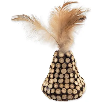 Hračka pro kočku Magic Cat Natural Fun kužel s přírodními pírky a oblepené dřevem 13cm