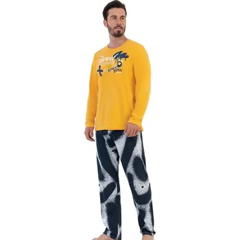 Pánské pyžamo Žlutá, modrá a bílá v kombinaci pyžamo pro muže modrní sprejerské graffiti 1P1558 žlutá s