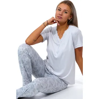 Dámské pyžamo Šedé elegantní dámské pyžamo s krajkou a mandalama 1B1722 šedá xl