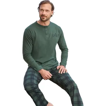 Pánské pyžamo Zelené a modře kárované pyžamo pro muže s propínáním u krku na knoflíky SPORT 1P1823 zelená xl