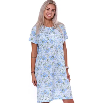 Dámské noční prádlo Modrá květinová delší noční košilka pro ženy či dívky na knoflíky u krku 1C3647 modrá xxl