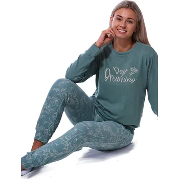 Dámské pyžamo Zelené i šedé květinové TERMO pyžamo pro ženy či dívky Day Dreaming 1B2148 zelená l