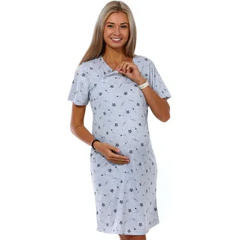 Dámské noční prádlo Šedá těhotenská a kojící košile s hvězdičky a nápisy, miluji tátu 1C3383 šedá xxl