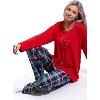 Dámské pyžamo Červené kárované pyžamo dámské Balónky srdíčka 1B1630 červená 3xl