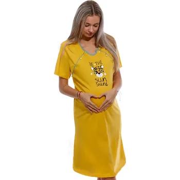 Dámská noční košile Žlutá a khaki zelená těhotenská a kojící košile JAGUAR 1C3528 žlutá s