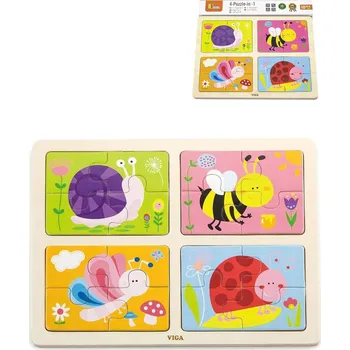 Puzzle VIGA DŘEVO Puzzle na desce 4v1 hmyz baby skládačka 16 dílků | 528203