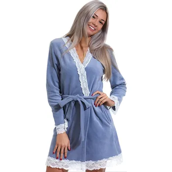 Dámský župan Šedý romantický hřejivý dámský župan s krajkou 1Z1363 šedá xl