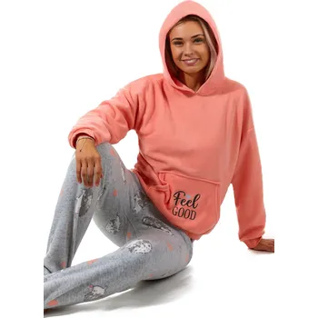 Dámské pyžamo Meruňkové a šedé ježečkové luxusní hřejivé dámské pyžamo s kapucí Feel GOOD 1Z1439 oranžová xxl