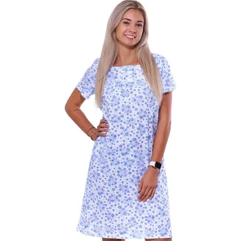 Dámské noční prádlo Modrá i bílá noční košilka pro ženy či dívky na knoflíky u krku divoké květy 1C3654 modrá m