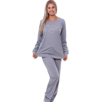 Dámské pyžamo Šedé a růžově puntíkaté pyžamo pro plnoštíhlé ženy či dívky, je to láska 1B1994 šedá 4xl