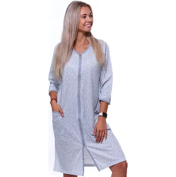 Dámská noční košile Modrý a šedě květovaný župan nebo košilka pro ženy či dívky celopropínací na zip 1G0562 modrá 2xl