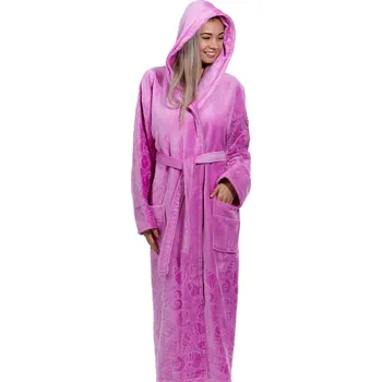 Dámský župan Lila, světle fialový luxusní dlouhý župan pro ženu z extra froté MOŘSKÝ SVĚT A MUŠLIČKY 1ZF3022 fialová s-m