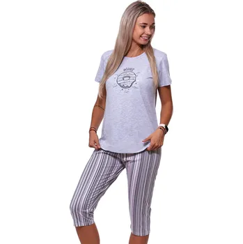 Dámské pyžamo Šedé i růžové pruhované pyžamo pro ženy či dívky s 3/4 nohavicí DONUT 1B2027 šedá xl