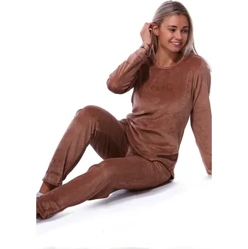 Dámské pyžamo hnědé luxusní hřejivé bavlněné sametové pyžamo pro ženy či dívky cutie S