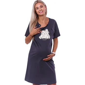 Dámské noční prádlo Tmavě šedá kojící i těhotenská noční košilka dvojpropínací na knoflíky lední medvídci pro plnoštíhlé ženy 1C3760 šedá 2xl