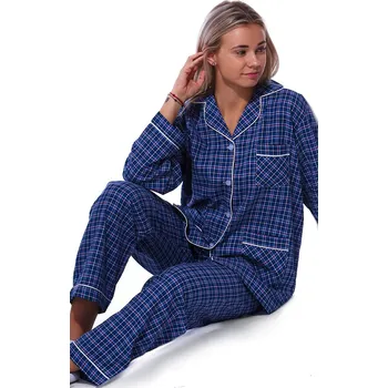 Dámské pyžamo Modré kárované elegantní pyžamo celopropínací pro ženy - plátýnko bavlna 1DF0035 modrá xxxl