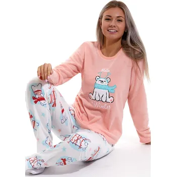 Dámské pyžamo Růžovo bílé teplé dámské pyžamo, Lední medvídek - hello winter 1Z1351 růžová xl