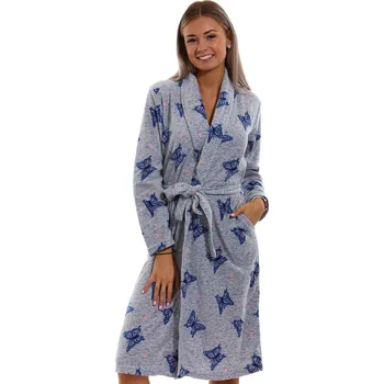 Dámský župan Šedý i modrý hřejivý župan pro plnoštíhlé ženy do porodnice na kojení motýlí vzor 1Z1667 šedá 3xl