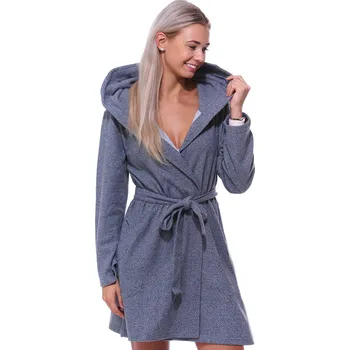 Dámský župan Šedý bavlněný hřejivý elegantní i těhotenský župan na kojení 1TB0052 šedá xxl