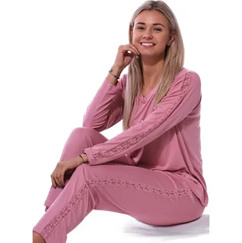 Dámské pyžamo Starorůžové jemné luxusní i elegantní s krajkou pyžamo pro ženy či dívky 1B2129 růžová l