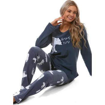 Dámské pyžamo Modré i bílé luxusní hřejivé pyžamo pro plnoštíhlou ženu lední medvěd HUG YOU 1Z1589 modrá 3xl