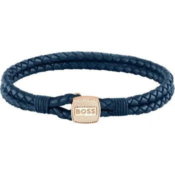 Módní doplněk Hugo Boss Modrý pletený náramek z kůže Seal 1580668 17,5 cm + 2 měsíce na vrácení zboží