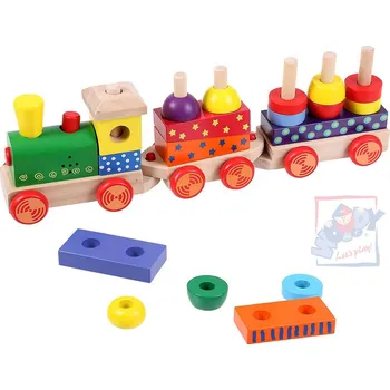 Vláček a vláčkodráha WOODY DŘEVO Vlak navlékací set mašinka + 2 vagonky Světlo Zvuk | 33