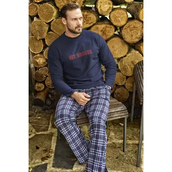 Pánské pyžamo Modré i šedě a vínově kárované hřejivé pánské pyžamo HIT SNOOZE 1Z1462 modrá l