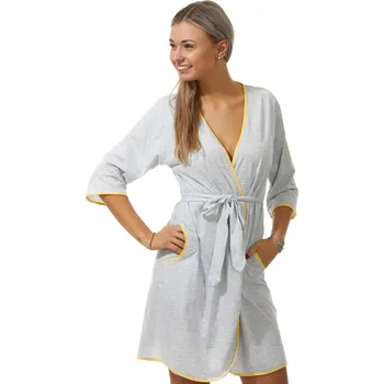 Dámský župan Šedý a žlutě lemovaný lehký župan do porodnice na kojení 1XL-4XL 1G0518 šedá 2xl