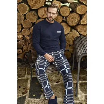 Pánské pyžamo Tmavě modré i modro šedě kostkované hřejivé pánské pyžamo FAST 1Z1459 modrá l