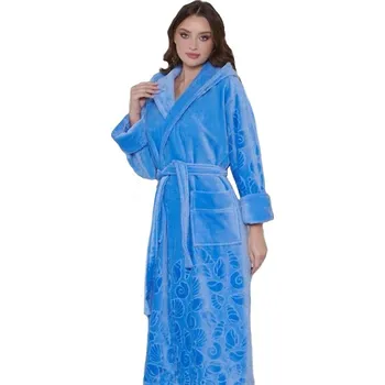 Dámský župan Modrý luxusní dlouhý župan pro ženu z extra froté MOŘSKÝ SVĚT A MUŠLIČKY 1ZF3047 modrá xxl