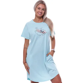 Dámské noční prádlo Nebesky modrá noční košilka s krátkými rukávy pro ženy či dívky pejsci na paraplíčku 1C3817 modrá l
