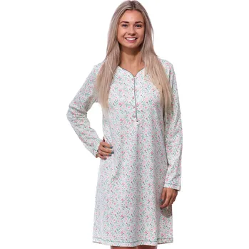 Dámská noční košile Zelinkavá a růžová květovaná noční košilka s knoflíky u krku pro plnoštíhlé ženy či dívky 1C3649 zelená 3xl