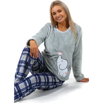 Dámské pyžamo Šedá i modře károvaná extra teplá souprava na zimu pro ženy, zamilovaný slon 1Z1479 šedá xl