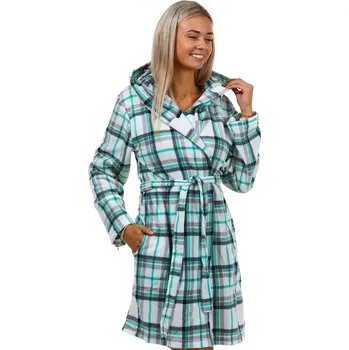 Dámské noční prádlo Zeleně, bíle i šedě károvaný kojící teploučký župan s kapucí do porodnice 1Z1416 zelená m