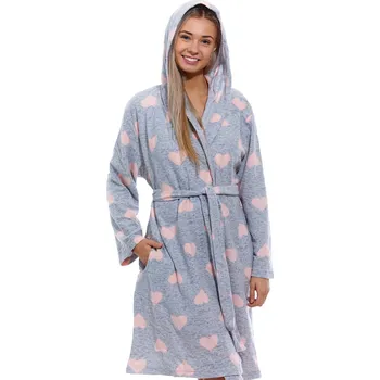 Dámský župan Šedý i růžový hřejivý župan pro plnoštíhlé ženy i slečny SRDÍČKOVÝ VZOR 1z1612 šedá 3xl