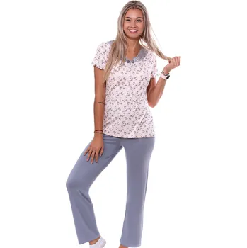 Dámské pyžamo Růžové i šedé jemné luxusní pyžamo s krajkou pro ženy či dívky a s květiny 1D1331 růžová m