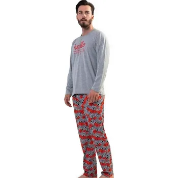 Pánské pyžamo Šedočervené pyžamo pro muže, Plyšový medvídci Hello 1P1429 šedá s