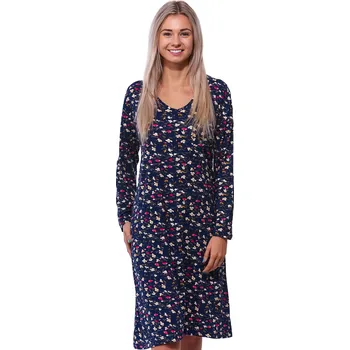 Dámské noční prádlo Květovaná jemná pružná hřejivá noční košilka s dlouhými rukávy pro ženy či dívky modrá, růžová a žlutá 1C3852 modrá l