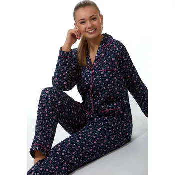 Dámské pyžamo Elegantní pyžamo pro ženy - flanel 1DF0004 modrá xl