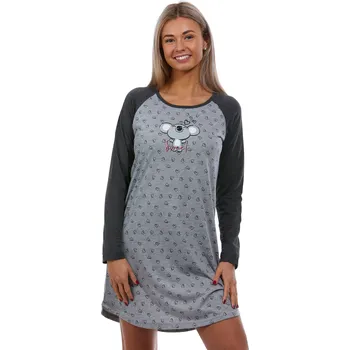 Dámská noční košile Šedá noční košile pro ženy i dívky s dlouhým rukávem se srdíčky a koalou 1C3379 šedá m